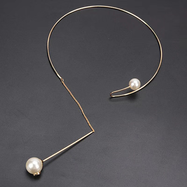Elegancki naszyjnik choker z dużą imitacją białej perły - złota biżuteria ślubna - Wianko - 9