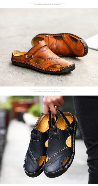 Mężczyźni - Skórzane letnie sandały rzymskie z gumową podeszwą - Duże rozmiary - Wianko - 15