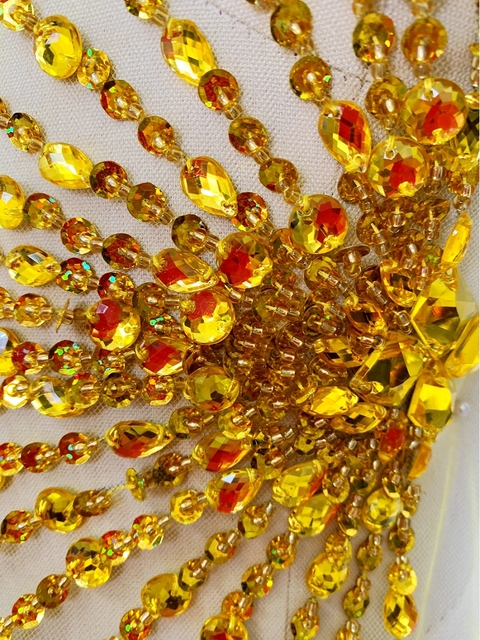 Cekiny Bling Rhinestone aplikacje koronkowe - czerwone, żółte, czarne siatki do przyszywania na sukienki DIY 48x25cm - Wianko - 14