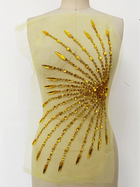 Cekiny Bling Rhinestone aplikacje koronkowe - czerwone, żółte, czarne siatki do przyszywania na sukienki DIY 48x25cm - Wianko - 9