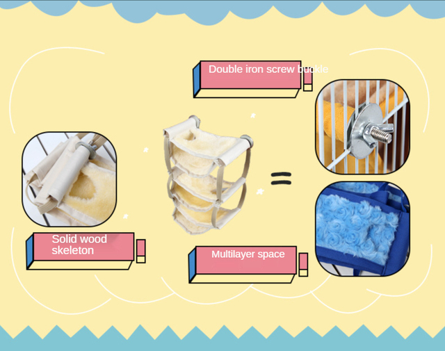 Gniazdo z litego drewna dla zwierząt domowych - ciepłe, zimowe, wiszące, wielopoziomowe klatka dla gryzoni - Wianko - 4