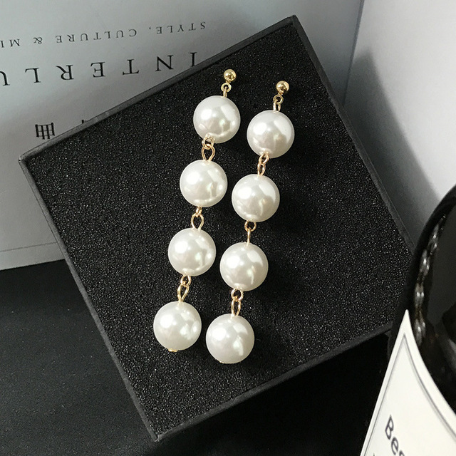 Koreańskie długie kolczyki wiszące z kokardą i kryształami perłowymi - biżuteria ślubna - Wianko - 13