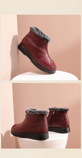 Wygodne damskie buty zimowe do kostki - skórzane, ciepłe i antypoślizgowe - Wianko - 15