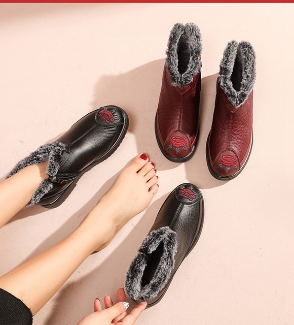 Wygodne damskie buty zimowe do kostki - skórzane, ciepłe i antypoślizgowe - Wianko - 10