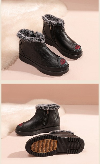 Wygodne damskie buty zimowe do kostki - skórzane, ciepłe i antypoślizgowe - Wianko - 13