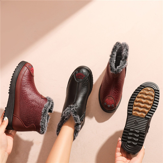 Wygodne damskie buty zimowe do kostki - skórzane, ciepłe i antypoślizgowe - Wianko - 5