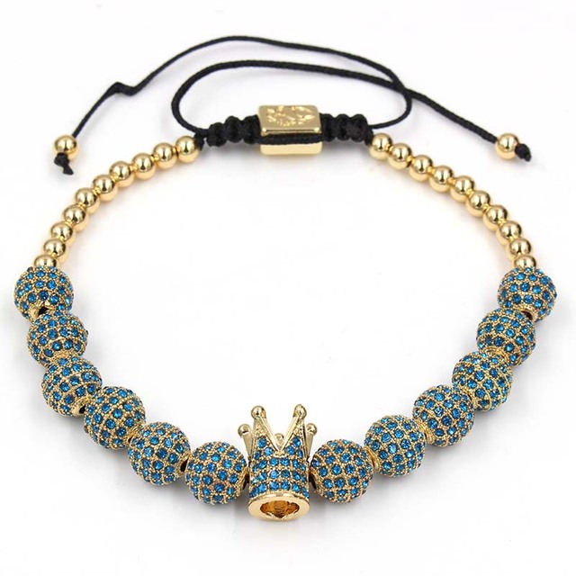 Męska bransoletka makrama z miedzianymi koralikami i koroną - modna biżuteria Hip Hop dla kobiet - Wianko - 5
