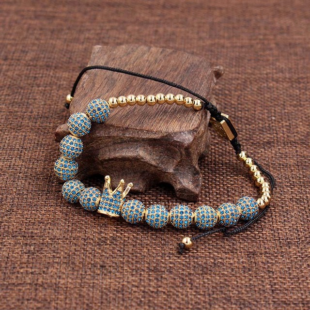 Męska bransoletka makrama z miedzianymi koralikami i koroną - modna biżuteria Hip Hop dla kobiet - Wianko - 1