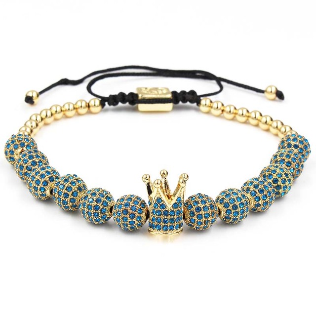 Męska bransoletka makrama z miedzianymi koralikami i koroną - modna biżuteria Hip Hop dla kobiet - Wianko - 6