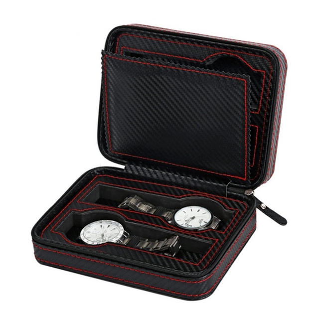 Pudełko na zegarki z włókna węglowego PU o wysokiej jakości z 4 gniazdami, idealne do przechowywania luksusowych zegarków w podróży - Wianko - 6