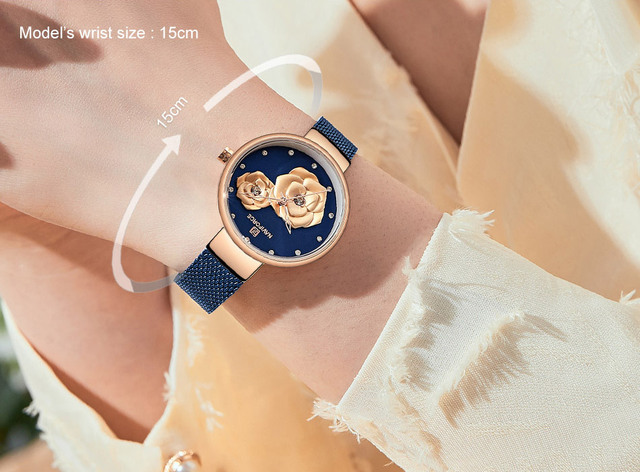 Kwarcowy zegarek damski NAVIFORCE wodoodporny 3D Slim z siatką, kwiat róży, codzienny i biznesowy - Wianko - 6