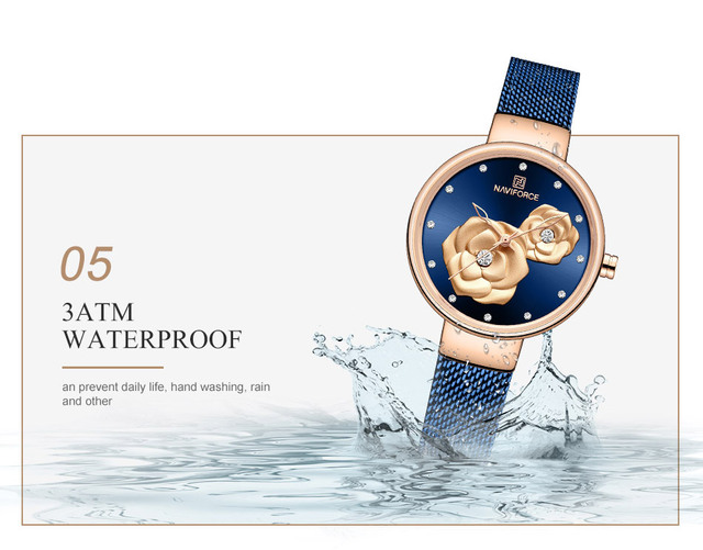 Kwarcowy zegarek damski NAVIFORCE wodoodporny 3D Slim z siatką, kwiat róży, codzienny i biznesowy - Wianko - 11