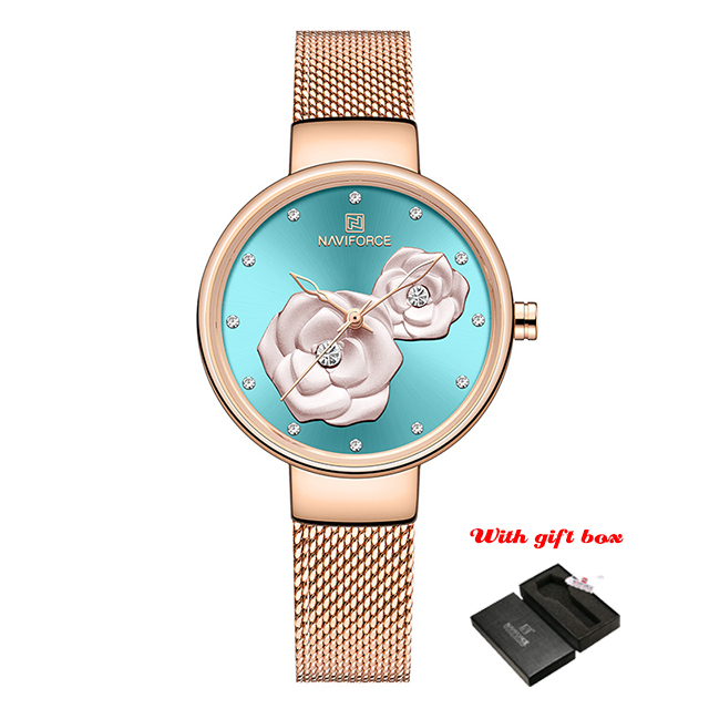 Kwarcowy zegarek damski NAVIFORCE wodoodporny 3D Slim z siatką, kwiat róży, codzienny i biznesowy - Wianko - 2