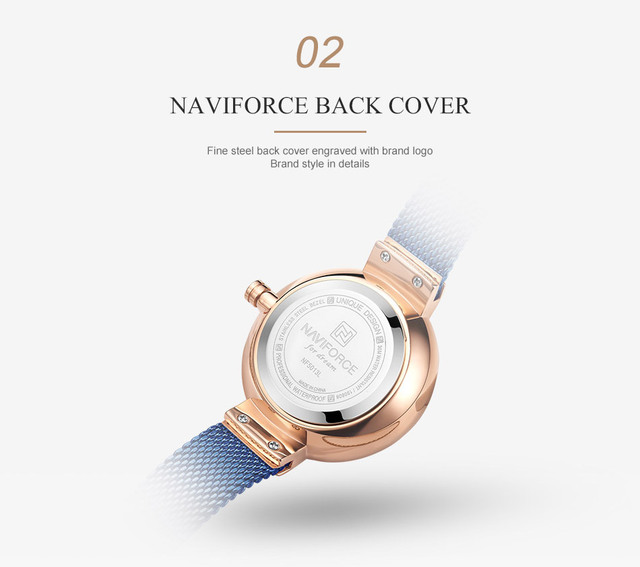 Kwarcowy zegarek damski NAVIFORCE wodoodporny 3D Slim z siatką, kwiat róży, codzienny i biznesowy - Wianko - 8