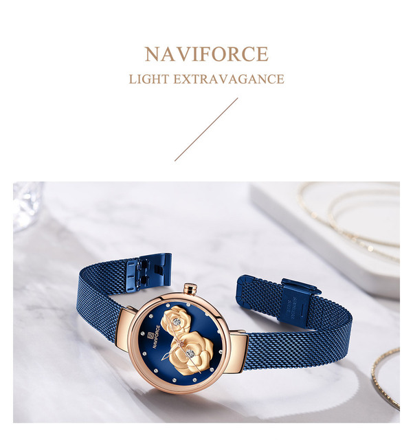 Kwarcowy zegarek damski NAVIFORCE wodoodporny 3D Slim z siatką, kwiat róży, codzienny i biznesowy - Wianko - 4