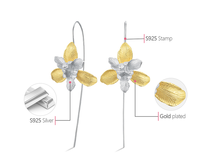 Kolczyki Iris Dangle Lotus Fun 18K złoty, srebro 925, handmade, biżuteria dla kobiet - Wianko - 12