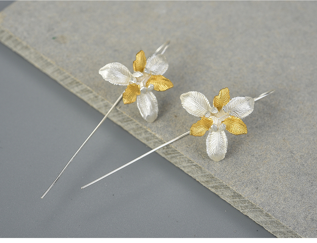 Kolczyki Iris Dangle Lotus Fun 18K złoty, srebro 925, handmade, biżuteria dla kobiet - Wianko - 3