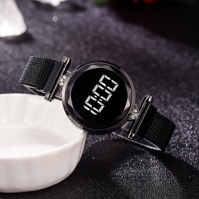 Luksusowy damski zegarek cyfrowy z różowym złotem ze stali nierdzewnej i magnesem LED - Wianko - 8