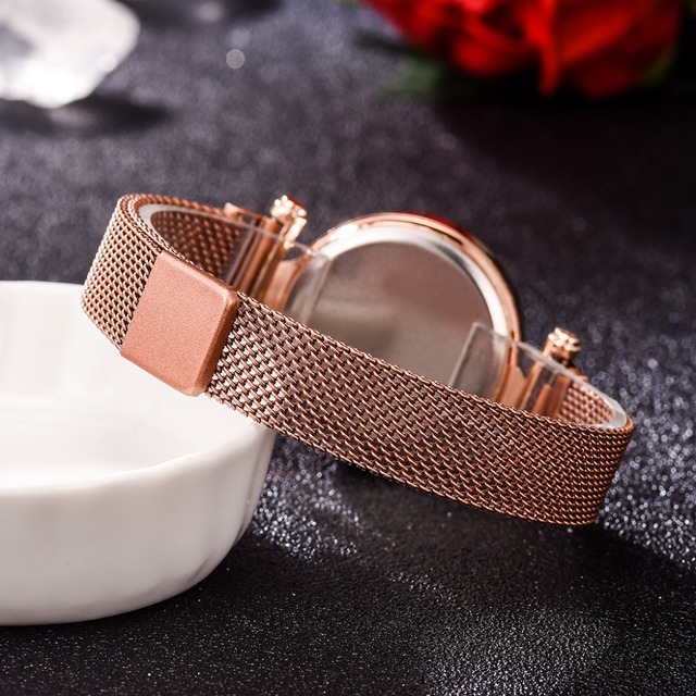 Luksusowy damski zegarek cyfrowy z różowym złotem ze stali nierdzewnej i magnesem LED - Wianko - 9