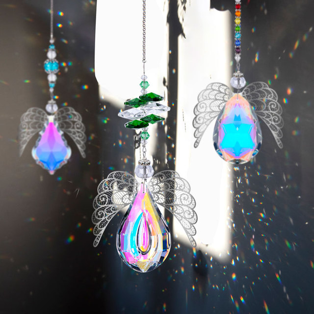 Hanging H&D Chakra Angel Guardian Suncatcher Rainbow Crystal Pendant for Garden Window Decoration (AB Color) - Wianko - 6