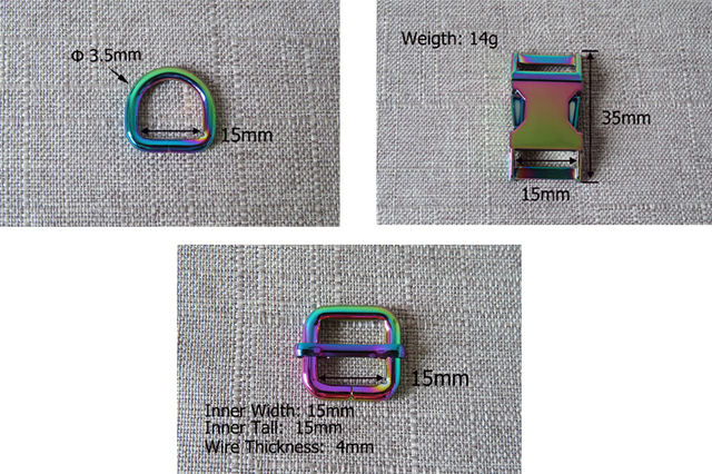 Pasek pasowy suwak 15mm do obroży dla psa - zestaw: metalowy pierścień D, regulator, zakrzywiona klamra uciskowa - Wianko - 2