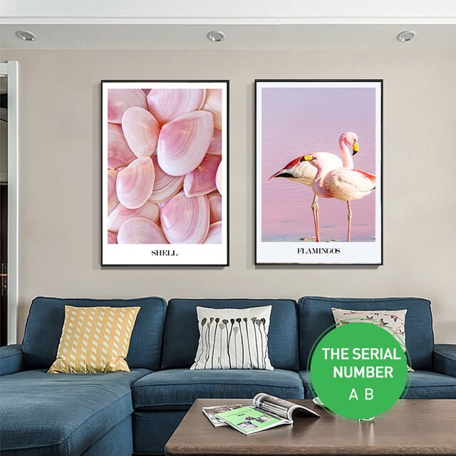 Plakat i druk płótno obrazu Flamingi na plaży Shell ozdobią salon, pokój dziewczynę - Wianko - 5