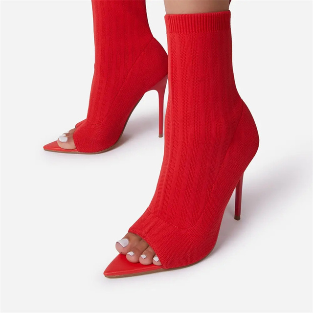 Modne damskie buty z dzianiny Stretch na obcasie z odkrytymi palcami – wiosenne i jesienne sandały - Wianko - 12