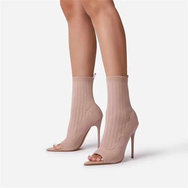 Modne damskie buty z dzianiny Stretch na obcasie z odkrytymi palcami – wiosenne i jesienne sandały - Wianko - 24