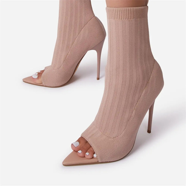 Modne damskie buty z dzianiny Stretch na obcasie z odkrytymi palcami – wiosenne i jesienne sandały - Wianko - 7