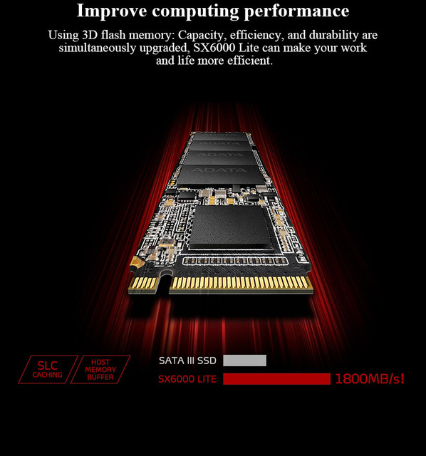 ADATA SSD XPG SX6000 Lite - wewnętrzny dysk twardy NVME 1.3, PCIe Gen3x4 M.2 2280, pojemność: 256GB, 512GB, 1TB - Wianko - 4