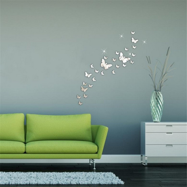 12 sztuk kreatywnych srebrnych naklejek 3D motyl do dekoracji ścian - DIY Salon Naklejka - Wianko - 3