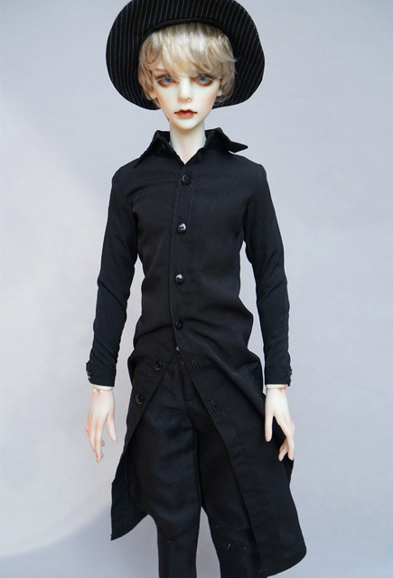 Ubranka dla lalek BJD 1-3 1-4 wujek rozmiar, czarne długie koszule z długim rękawem - Wianko - 2