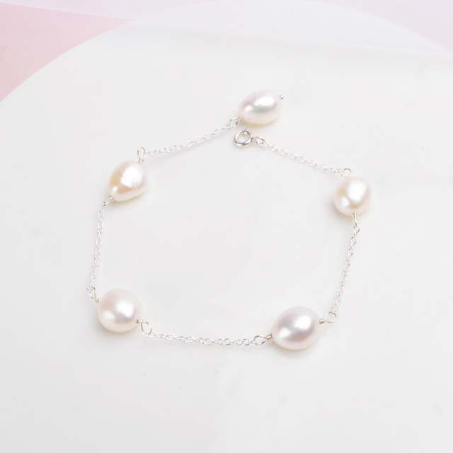 ASHIQI Natural Baroque Pearl - oryginalna bransoletka z srebra 925 dla kobiet, biżuteria z prawdziwymi słodkowodnymi perłami o średnicy 8-9mm - Wianko - 2
