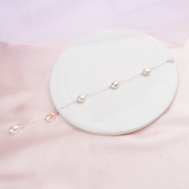 ASHIQI Natural Baroque Pearl - oryginalna bransoletka z srebra 925 dla kobiet, biżuteria z prawdziwymi słodkowodnymi perłami o średnicy 8-9mm - Wianko - 1