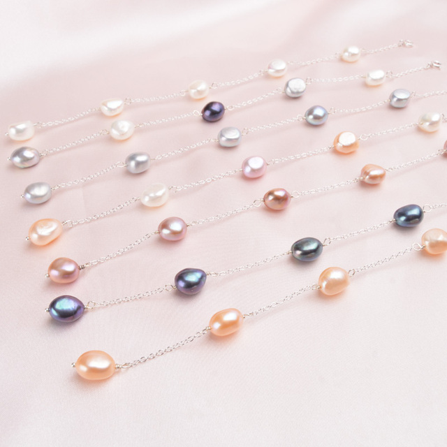 ASHIQI Natural Baroque Pearl - oryginalna bransoletka z srebra 925 dla kobiet, biżuteria z prawdziwymi słodkowodnymi perłami o średnicy 8-9mm - Wianko - 12