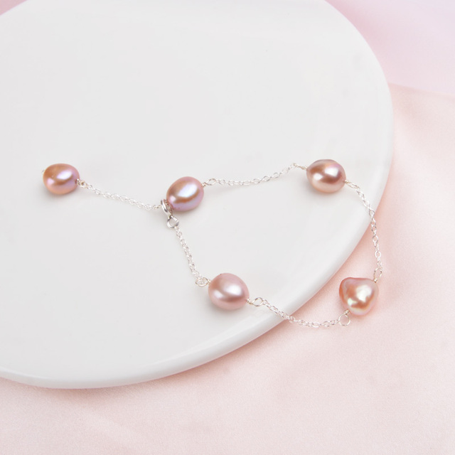 ASHIQI Natural Baroque Pearl - oryginalna bransoletka z srebra 925 dla kobiet, biżuteria z prawdziwymi słodkowodnymi perłami o średnicy 8-9mm - Wianko - 10