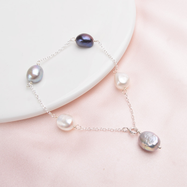 ASHIQI Natural Baroque Pearl - oryginalna bransoletka z srebra 925 dla kobiet, biżuteria z prawdziwymi słodkowodnymi perłami o średnicy 8-9mm - Wianko - 4