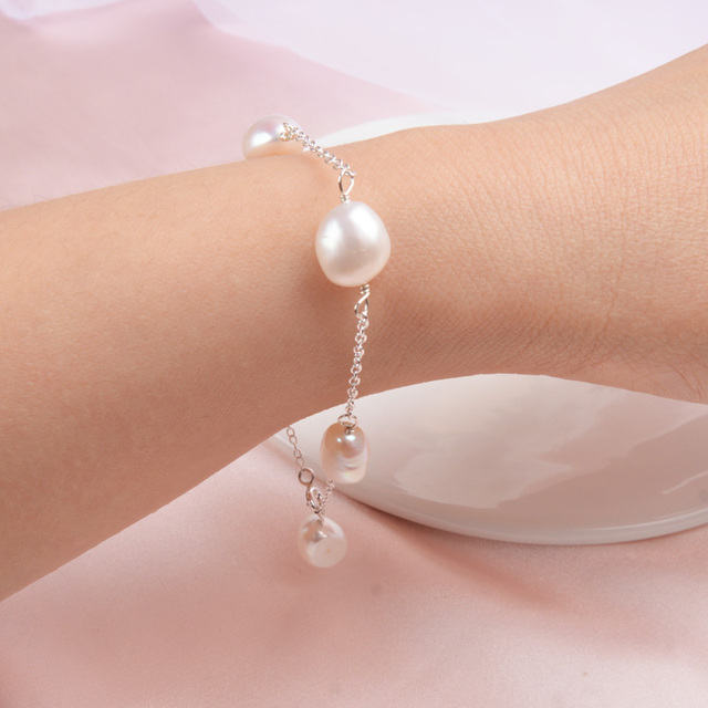 ASHIQI Natural Baroque Pearl - oryginalna bransoletka z srebra 925 dla kobiet, biżuteria z prawdziwymi słodkowodnymi perłami o średnicy 8-9mm - Wianko - 16