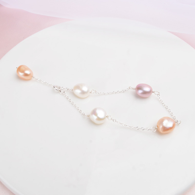 ASHIQI Natural Baroque Pearl - oryginalna bransoletka z srebra 925 dla kobiet, biżuteria z prawdziwymi słodkowodnymi perłami o średnicy 8-9mm - Wianko - 5