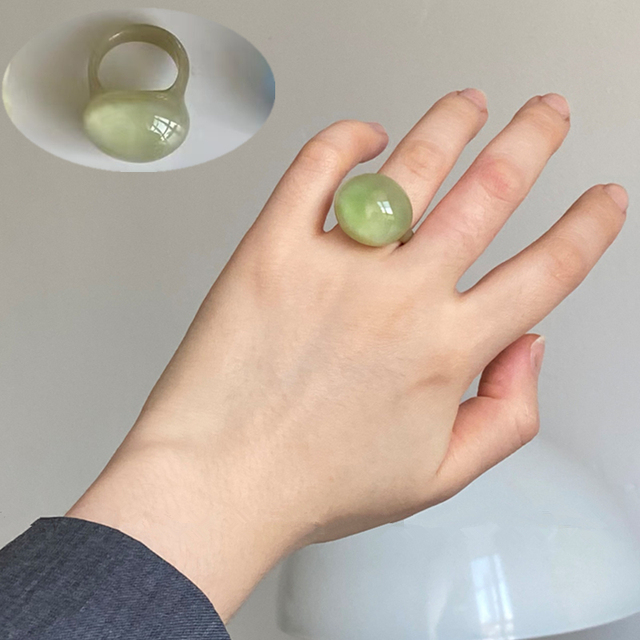 Pierścień żywiczny o nieregularnym owalnym kształcie, zielony, modny, marki HUANZHI 2021, dla kobiet i dziewcząt - Wianko - 7