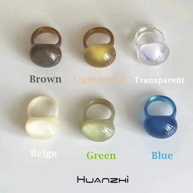 Pierścień żywiczny o nieregularnym owalnym kształcie, zielony, modny, marki HUANZHI 2021, dla kobiet i dziewcząt - Wianko - 5