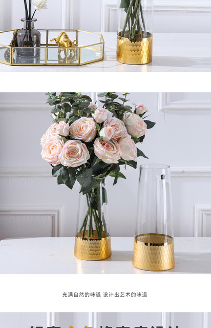 Luksusowe złocenie Honeycomb - proste szkło hydroponiczne przezroczysty wazon na kwiaty do dekoracji wnętrz - Wianko - 2