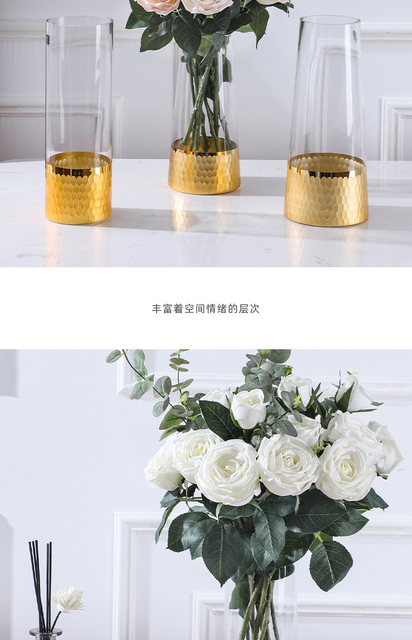 Luksusowe złocenie Honeycomb - proste szkło hydroponiczne przezroczysty wazon na kwiaty do dekoracji wnętrz - Wianko - 4