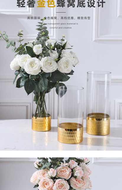 Luksusowe złocenie Honeycomb - proste szkło hydroponiczne przezroczysty wazon na kwiaty do dekoracji wnętrz - Wianko - 3