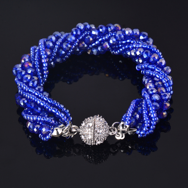 Elegancka bransoletka wielowarstwowa z koralikami: Sinerery 19CM niebieska/czarna/brązowa/szara z kryształami (SL049 SSH) - Wianko - 9