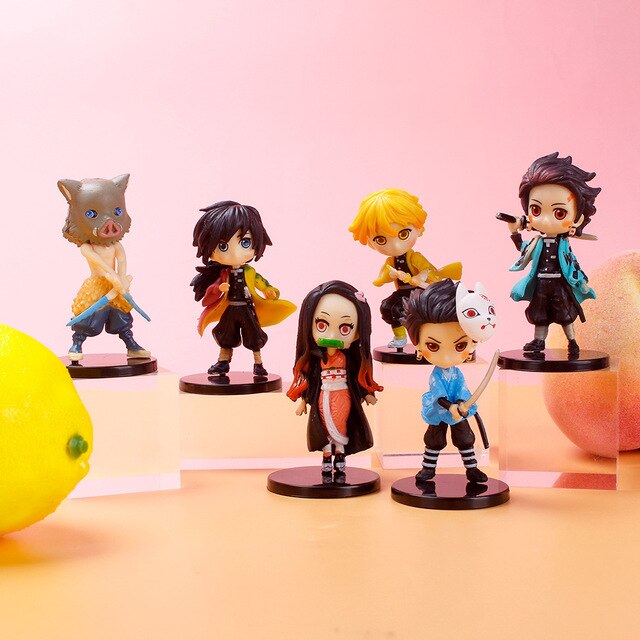 Figurki akcji Demon Slayer Kimetsu nie Yaiba Nezuko Zenitsu Tanjirou Giyuu Inosuke - zestaw 6 sztuk - Wianko - 3