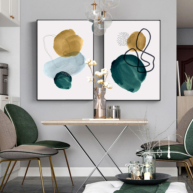 Abstrakcyjne akwarele - zielona geometria minimalistycznych linii na płótnie - dekoracja wnętrz salonu - Wianko - 4