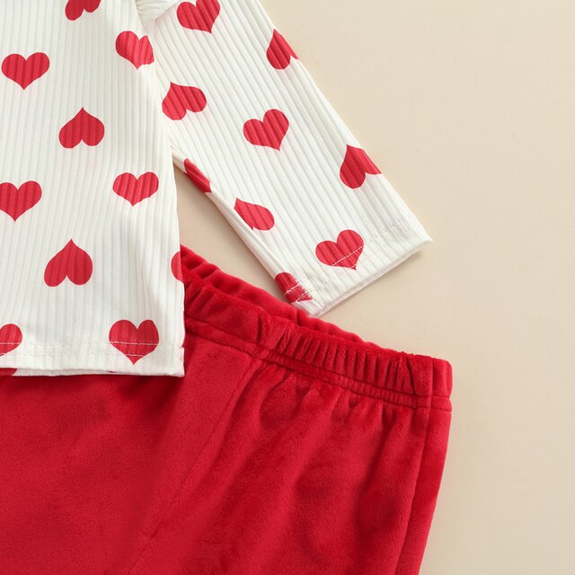 Zestaw ubrań FOCUSNORM dla dziewczynek 0-4 lata - dni Walentynki, 2 kolory, 3 sztuki - nadruk serce, rękawem fly topy + wysokiej talii spodnie flare + pałąk - Wianko - 3