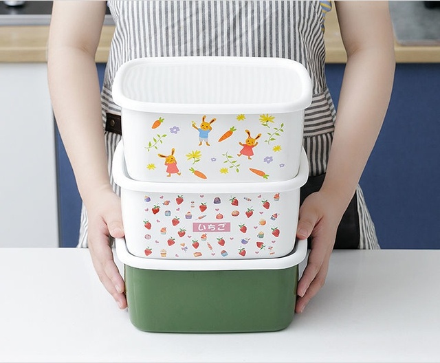 Oryginalne pudełko do przechowywania żywności z emaliowaną powłoką, idealne do lunchu, piekarnika i lodówki - prostokątna miseczka spożywcza - Wianko - 4