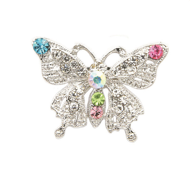 Urocza broszka z motylem i kryształami w różnych kolorach - Wianko - 4